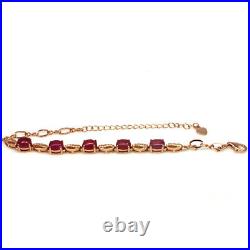 Natural Oval Cabochon Red Ruby & White Cz Bracelet 8.5 925 Silver Sterling