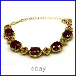 Natural Oval Red Ruby & White Cz Bracelet 9 925 Silver Sterling