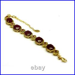 Natural Oval Red Ruby & White Cz Bracelet 9 925 Silver Sterling