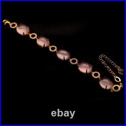 Natural Pink Rose Quartz & White Cz Bracelet 8.5 925 Sterling Silver