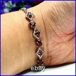 Natural Red Ruby & White Cz Bracelet 7.5 925 Sterling Silver