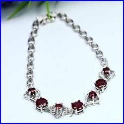 Natural Red Ruby & White Cz Bracelet 7.5 925 Sterling Silver