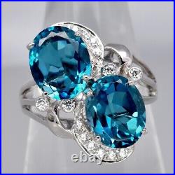 Natural Topaz Cubic Zirconia Ring 6.15ct t. W 2pcs in 925 Sterling Silver