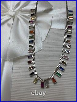 Necklace women Sterling Silver Rainbow Cubic Zirconia Baguette Dangle Choker