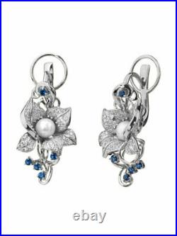 New 925 sterling silver earrings Flower, with cubic zirkonia and pearl