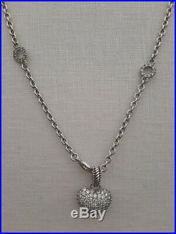 New Judith Ripka Sterling Cubic Zirconia Chain Necklace with CZ Heart Enhancer