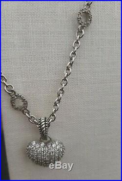 New Judith Ripka Sterling Cubic Zirconia Chain Necklace with CZ Heart Enhancer