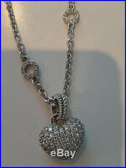 New Judith Ripka Sterling Cubic Zirconia Chain Necklace with CZ Heart Enhancer