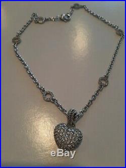 New Judith Ripka Sterling Cubic Zirconia Chain Necklace with CZ Heart Enhancer