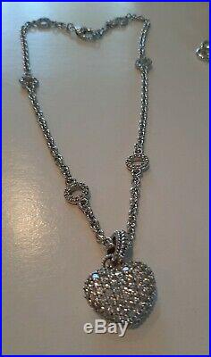 New Judith Ripka Sterling Cubic Zirconia Chain Necklace with CZ Heart Enhancer
