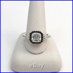 New Sterling Silver 3.5ctw Asscher Cut Black Cubic Zirconia Halo Engagement Ring