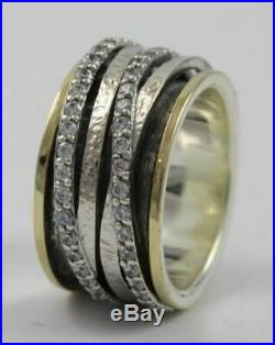 OR PAZ. 925 Sterling Silver & 14K Cubic Zirconia Spinner Ring, Size 7, Israel