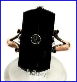 Onyx & Cubic Zirconia Art Deco Ring Vintage 9ct Yellow Gold & Sterling Silver