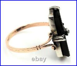 Onyx & Cubic Zirconia Art Deco Ring Vintage 9ct Yellow Gold & Sterling Silver