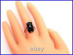 Onyx & Cubic Zirconia Art Deco Ring Vintage 9ct Yellow Gold & Sterling Silver