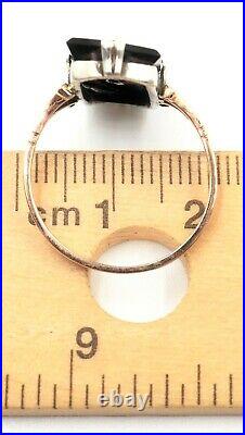 Onyx & Cubic Zirconia Art Deco Ring Vintage 9ct Yellow Gold & Sterling Silver