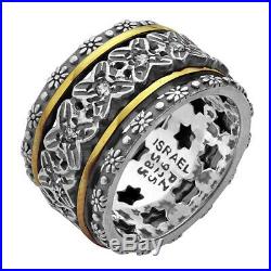 Or Paz. 925 Silver & 14K Gold Cubic Zirconia Spinner Ring, Made in Israel