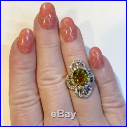 Oval Color Change Diaspore & Cubic Zirconia Sterling Silver Filigree Ring Size 6