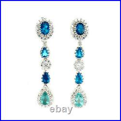 Oval Neon Blue Apatite 7x5mm White Cubic Zirconia 925 Sterling Silver Earrings