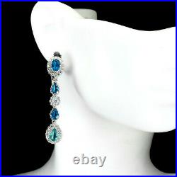 Oval Neon Blue Apatite 7x5mm White Cubic Zirconia 925 Sterling Silver Earrings