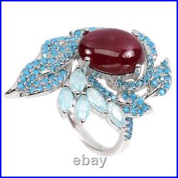 Oval Red Ruby 11x9mm Cubic Zirconia White Gold Plate 925 Sterling Silver Ring