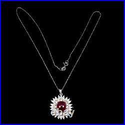 Oval Red Ruby 12x10mm Cz White Gold Plate 925 Sterling Silver Necklace 18inches