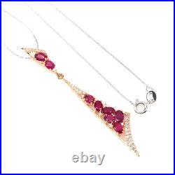 Oval Red Ruby 5x3mm Cubic Zirconia 2-Tone 925 Sterling Silver Necklace 18 Inches