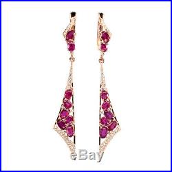 Oval Red Ruby 5x3mm Cubic Zirconia Rose Gold Plate 925 Sterling Silver Earrings