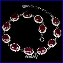 Oval Red Ruby 8x6mm White Cubic Zirconia 925 Sterling Silver Bracelet 8.5inches
