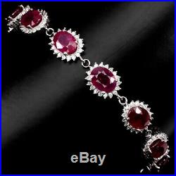 Oval Red Ruby 8x6mm White Cubic Zirconia 925 Sterling Silver Bracelet 8.5inches