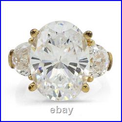 Oval Shape Cubic Zirconia 14K Yellow Gold Over Thrre Stone Ring Size 7