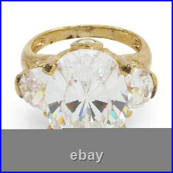 Oval Shape Cubic Zirconia 14K Yellow Gold Over Thrre Stone Ring Size 7