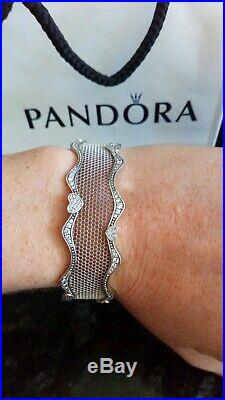 PANDORA'Lace Of Love' 925 sterling silver and Cubic Zirconia cuff bangle