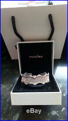 PANDORA'Lace Of Love' 925 sterling silver and Cubic Zirconia cuff bangle