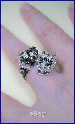 PANTHER JAGUAR Black & White Cubic Zirconia RING #7 WHITE GOLD-plated 925 SILVER