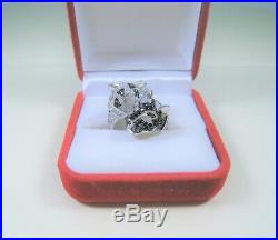 PANTHER JAGUAR Black & White Cubic Zirconia RING #7 WHITE GOLD-plated 925 SILVER