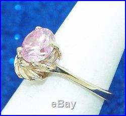 PINK CUBIC ZIRCONIA SOLITAIRE RING REAL SOLID 10 K GOLD 4.1 g SIZE 6.25