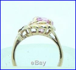 PINK CUBIC ZIRCONIA SOLITAIRE RING REAL SOLID 10 K GOLD 4.1 g SIZE 6.25