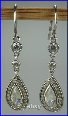 Pair of Sterling Silver Pear Shaped Cubic Zirconia Bezel Cut Earrings TV181