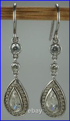 Pair of Sterling Silver Pear Shaped Cubic Zirconia Bezel Cut Earrings TV181