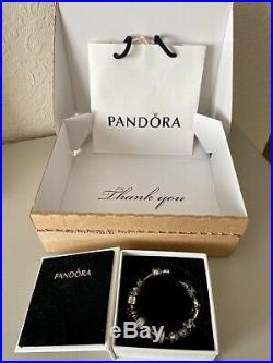 Pandora bracelet with 15 charms, to include gold & cubic zirconia plus 1 clip