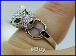 Panther Leopard Head Ring Cubic Zirconia Sterling Silver Ring 925