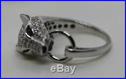 Panther Leopard Head Ring Cubic Zirconia Sterling Silver Ring 925