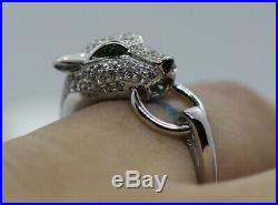 Panther Leopard Head Ring Cubic Zirconia Sterling Silver Ring 925