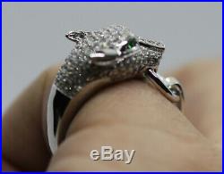 Panther Leopard Head Ring Cubic Zirconia Sterling Silver Ring 925