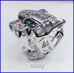 Panther cage cz cubic Crystal ice sterling silver 925 platinum plated ring