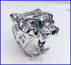 Panther cage cz cubic Crystal ice sterling silver 925 platinum plated ring