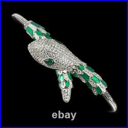 Pear AAA Green White Cubic Zirconia 925 Sterling Silver Cobra Bracelet 7.5inches