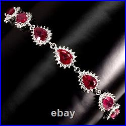 Pear Cut Red Ruby 7x5mm White Cubic Zirconia 925 Sterling Silver Bracelet 7 Ins