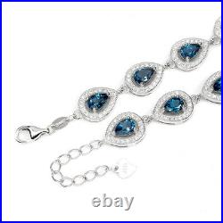 Pear London Blue Topaz 6x4mm Cubic Zirconia 925 Sterling Silver Bracelet 7inches
